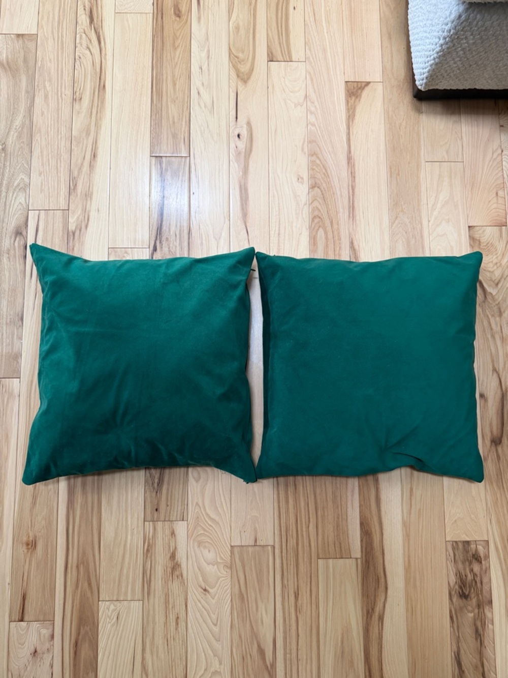 Green Velvet Square Throw Pillow Covers (pillow inserts included) - Set of 2